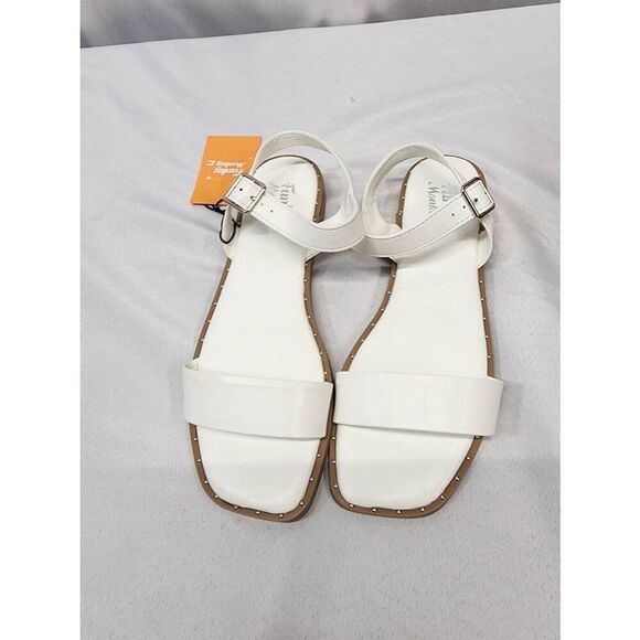 FUNKYMONKEY Women's 9 Faux Leather Flat Sandals Open Toes One Band Casual Ankle - Picture 5 of 7